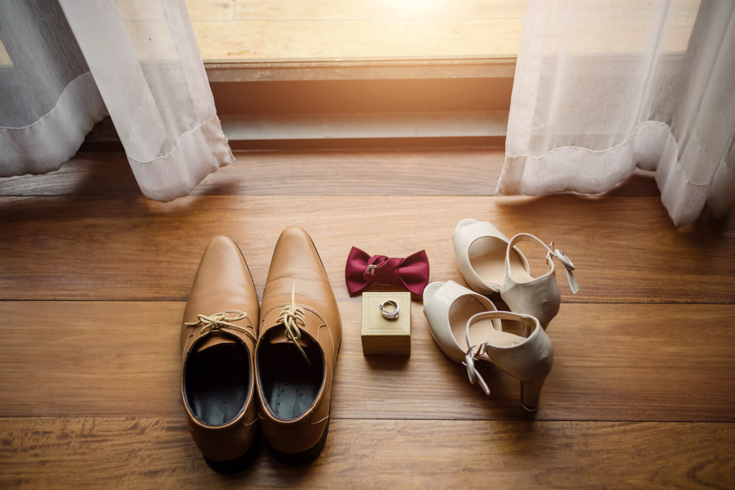 groom and bride shoes on the wedding day