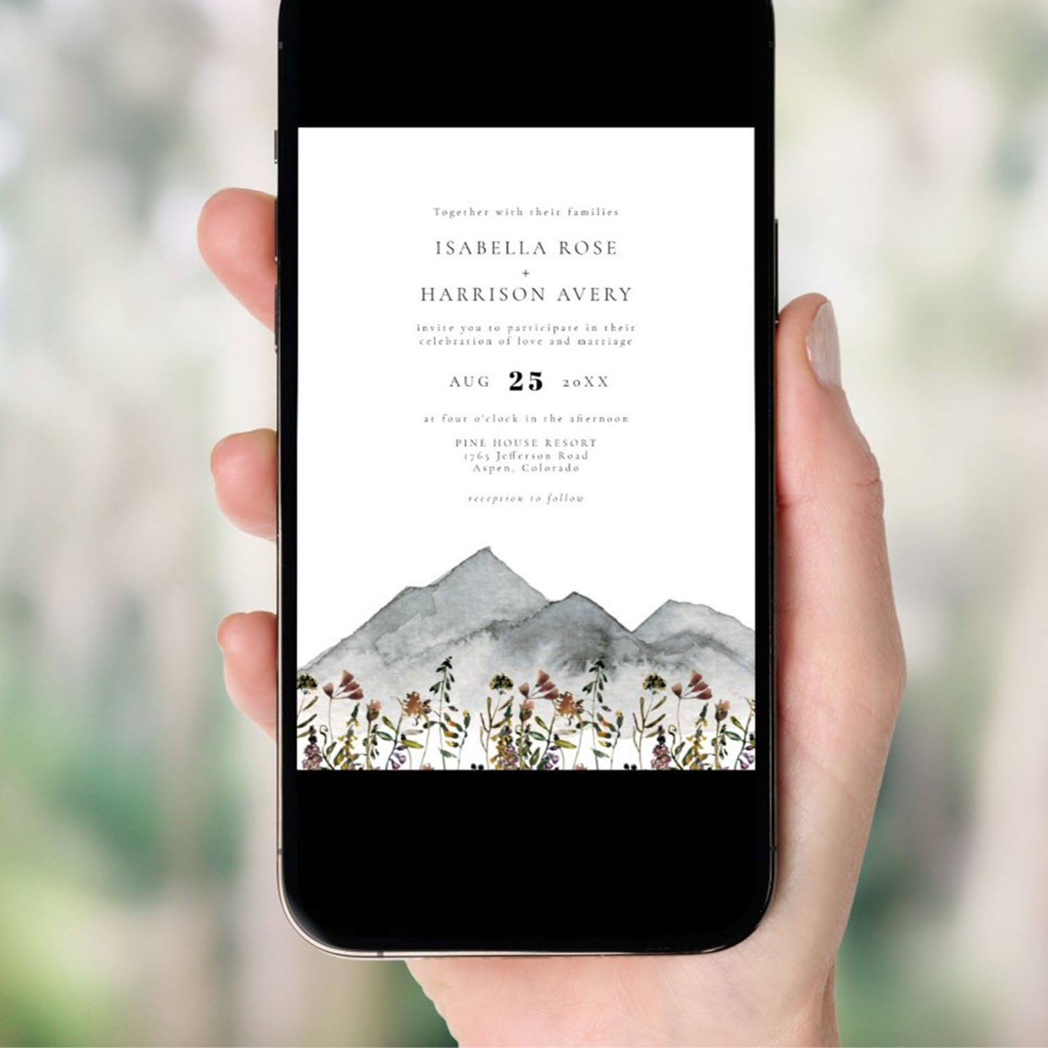 a digital wedding invitation viewed on a mobile phone